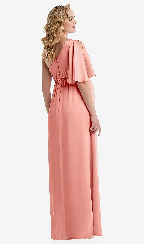 Back View - Rose One-Shoulder Flutter Sleeve Maternity Dress