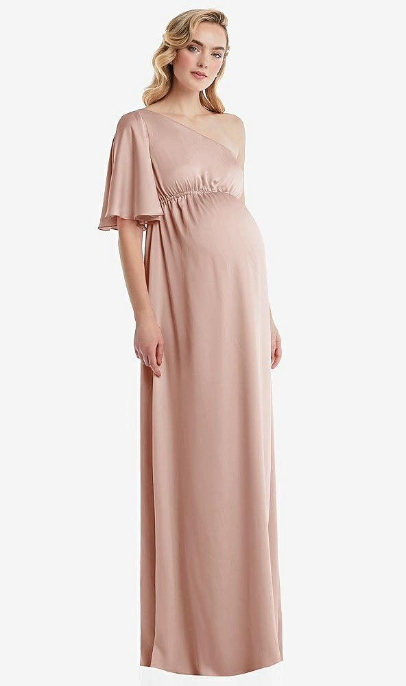 Front View - Toasted Sugar One-Shoulder Flutter Sleeve Maternity Dress