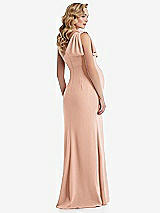 Rear View Thumbnail - Pale Peach One-Shoulder Ruffle Sleeve Maternity Trumpet Gown