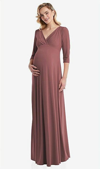 3/4 Sleeve Wrap Bodice Maternity Bridesmaid Dress In English Rose | The  Dessy Group