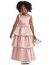 Front View Thumbnail - Rose Jewel Neck Tiered Skirt Satin Flower Girl Dress