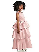 Side View Thumbnail - Rose Jewel Neck Tiered Skirt Satin Flower Girl Dress