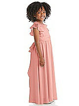 Side View Thumbnail - Rose Ruffle Flutter Sleeve Whisper Satin Flower Girl Dress