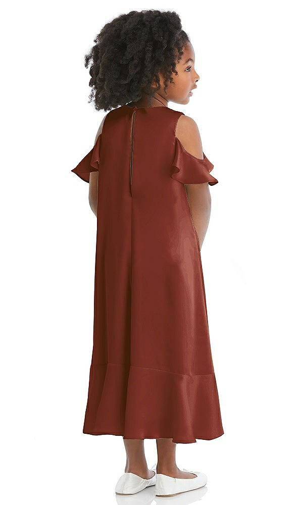 Back View - Auburn Moon Ruffled Cold Shoulder Flower Girl Dress