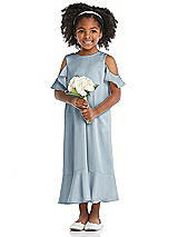 Front View Thumbnail - Mist Ruffled Cold Shoulder Flower Girl Dress