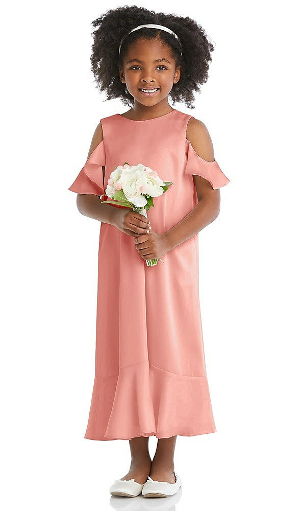 Front View - Rose Ruffled Cold Shoulder Flower Girl Dress