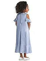 Rear View Thumbnail - Sky Blue Ruffled Cold Shoulder Flower Girl Dress