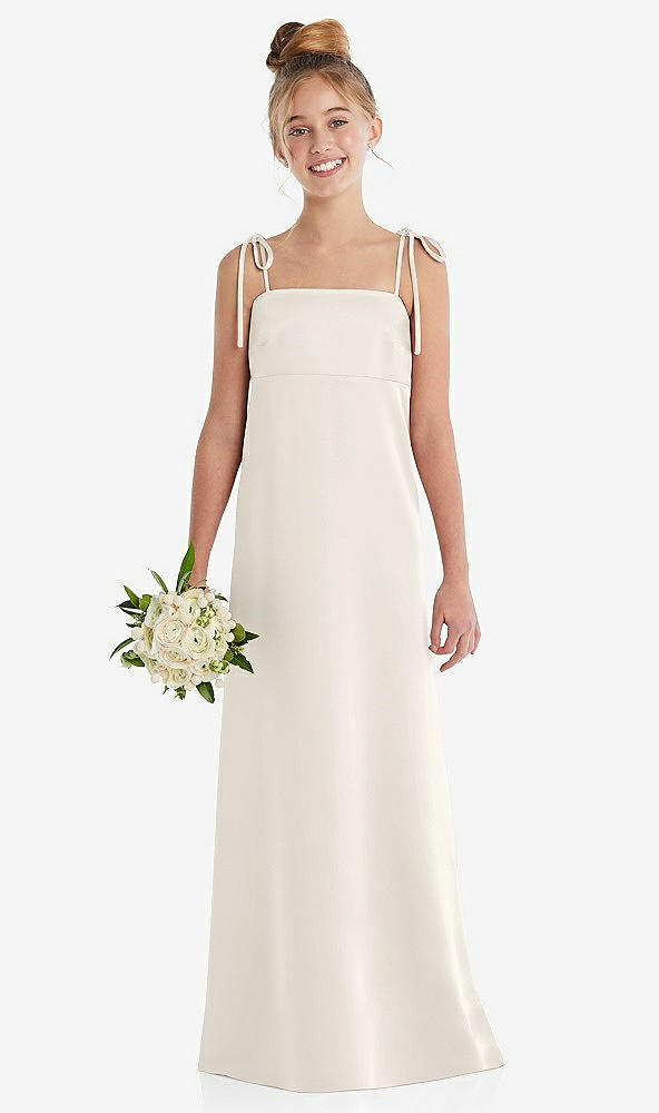 Front View - Ivory Tie Shoulder Empire Waist Junior Bridesmaid Dress