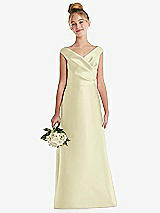 Front View Thumbnail - Butter Yellow Off-the-Shoulder Draped Wrap Satin Junior Bridesmaid Dress