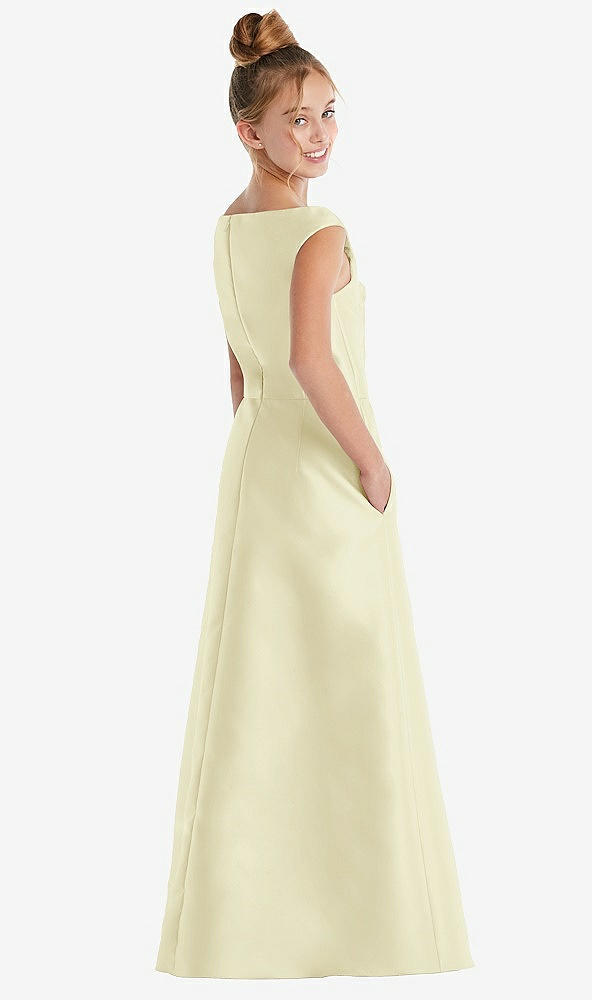 Back View - Butter Yellow Off-the-Shoulder Draped Wrap Satin Junior Bridesmaid Dress