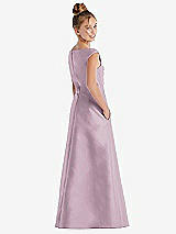 Rear View Thumbnail - Suede Rose Off-the-Shoulder Draped Wrap Satin Junior Bridesmaid Dress