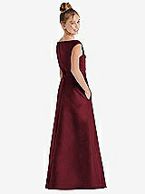 Rear View Thumbnail - Cabernet Off-the-Shoulder Draped Wrap Satin Junior Bridesmaid Dress