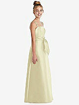 Side View Thumbnail - Butter Yellow Spaghetti Strap Satin Junior Bridesmaid Dress with Mini Sash