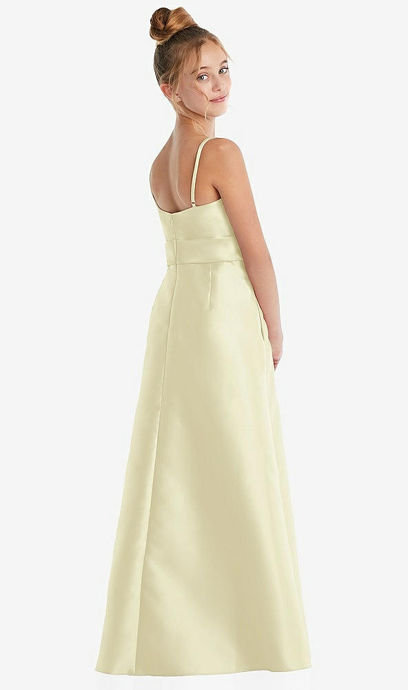 Back View - Butter Yellow Spaghetti Strap Satin Junior Bridesmaid Dress with Mini Sash