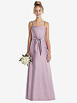 Front View Thumbnail - Suede Rose Spaghetti Strap Satin Junior Bridesmaid Dress with Mini Sash