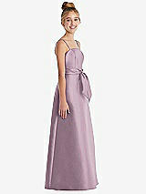 Side View Thumbnail - Suede Rose Spaghetti Strap Satin Junior Bridesmaid Dress with Mini Sash