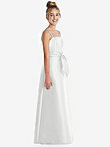 Side View Thumbnail - White Spaghetti Strap Satin Junior Bridesmaid Dress with Mini Sash