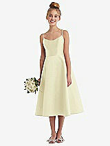 Alt View 1 Thumbnail - Butter Yellow Adjustable Spaghetti Strap Satin Midi Junior Bridesmaid Dress