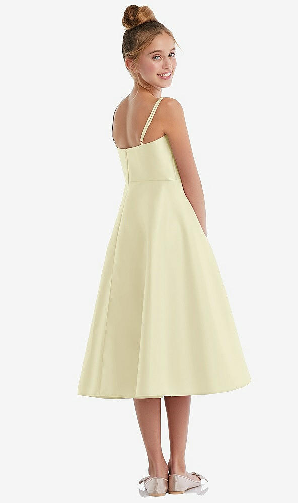 Back View - Butter Yellow Adjustable Spaghetti Strap Satin Midi Junior Bridesmaid Dress