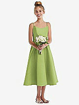 Front View Thumbnail - Mojito Adjustable Spaghetti Strap Satin Midi Junior Bridesmaid Dress