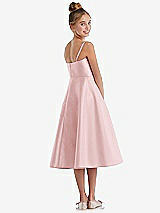 Rear View Thumbnail - Ballet Pink Adjustable Spaghetti Strap Satin Midi Junior Bridesmaid Dress
