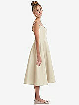 Side View Thumbnail - Champagne Adjustable Spaghetti Strap Satin Midi Junior Bridesmaid Dress