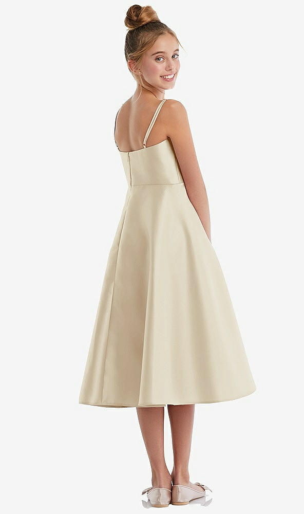 Back View - Champagne Adjustable Spaghetti Strap Satin Midi Junior Bridesmaid Dress