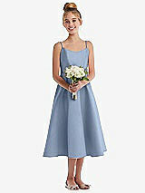 Front View Thumbnail - Cloudy Adjustable Spaghetti Strap Satin Midi Junior Bridesmaid Dress
