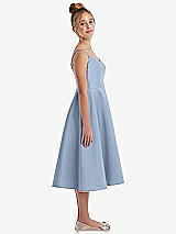 Side View Thumbnail - Cloudy Adjustable Spaghetti Strap Satin Midi Junior Bridesmaid Dress