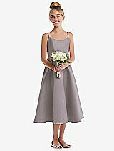 Front View Thumbnail - Cashmere Gray Adjustable Spaghetti Strap Satin Midi Junior Bridesmaid Dress
