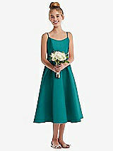 Front View Thumbnail - Jade Adjustable Spaghetti Strap Satin Midi Junior Bridesmaid Dress