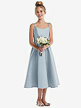 Front View Thumbnail - Mist Adjustable Spaghetti Strap Satin Midi Junior Bridesmaid Dress
