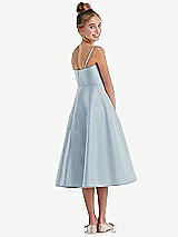 Rear View Thumbnail - Mist Adjustable Spaghetti Strap Satin Midi Junior Bridesmaid Dress