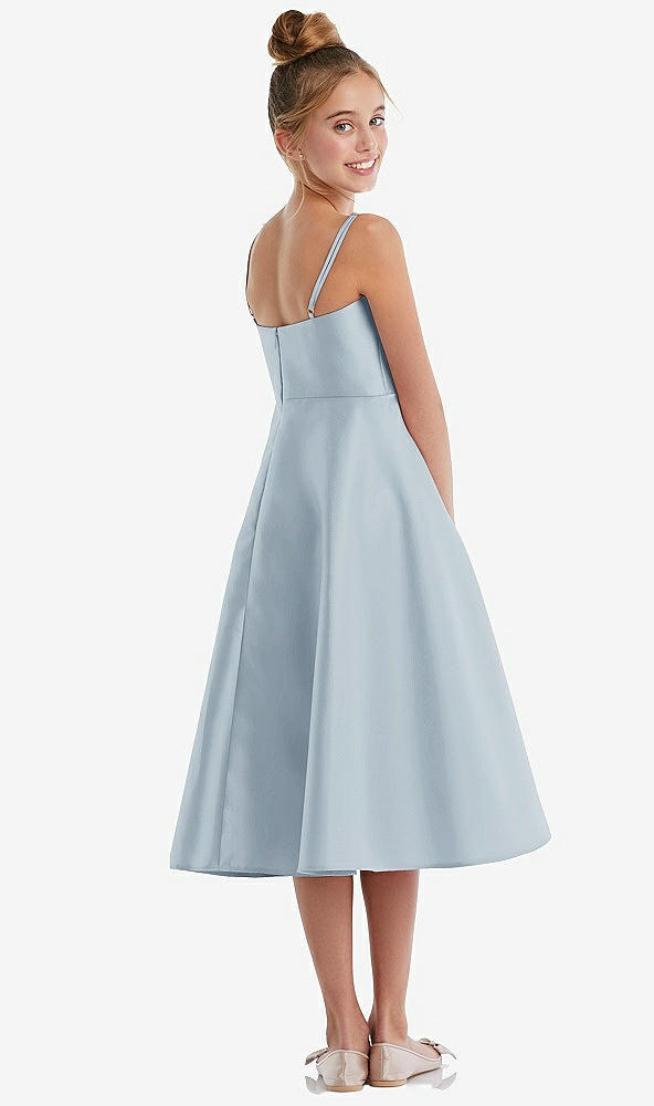 Back View - Mist Adjustable Spaghetti Strap Satin Midi Junior Bridesmaid Dress