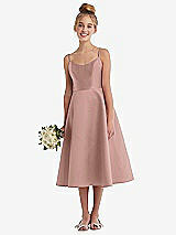 Alt View 1 Thumbnail - Neu Nude Adjustable Spaghetti Strap Satin Midi Junior Bridesmaid Dress