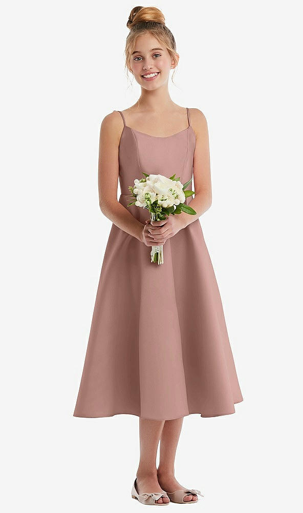 Front View - Neu Nude Adjustable Spaghetti Strap Satin Midi Junior Bridesmaid Dress