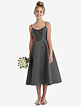 Alt View 1 Thumbnail - Pewter Adjustable Spaghetti Strap Satin Midi Junior Bridesmaid Dress
