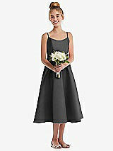Front View Thumbnail - Pewter Adjustable Spaghetti Strap Satin Midi Junior Bridesmaid Dress