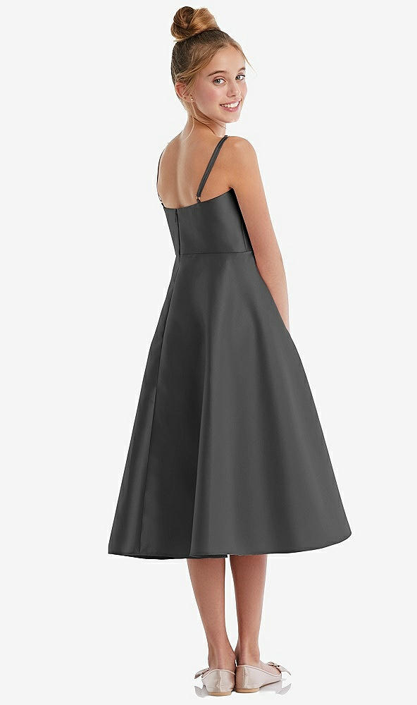 Back View - Pewter Adjustable Spaghetti Strap Satin Midi Junior Bridesmaid Dress