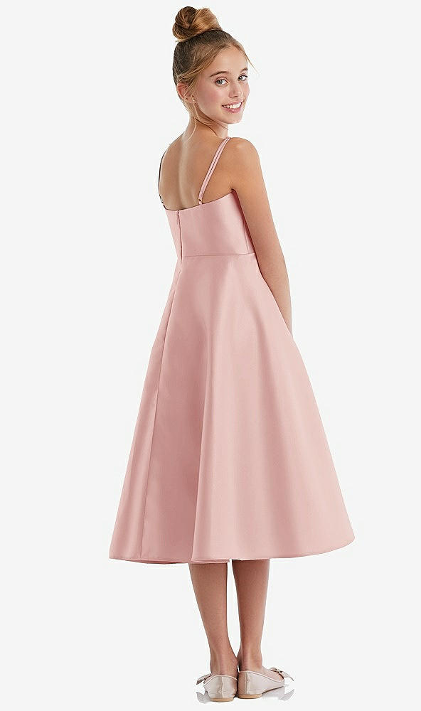 Back View - Rose Adjustable Spaghetti Strap Satin Midi Junior Bridesmaid Dress