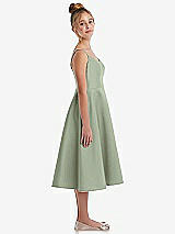 Side View Thumbnail - Sage Adjustable Spaghetti Strap Satin Midi Junior Bridesmaid Dress