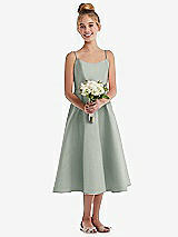 Front View Thumbnail - Willow Green Adjustable Spaghetti Strap Satin Midi Junior Bridesmaid Dress