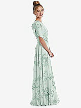Side View Thumbnail - Mint Green Floral One-Shoulder Scarf Bow Chiffon Junior Bridesmaid Dress