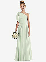Front View Thumbnail - Mint Green One-Shoulder Scarf Bow Chiffon Junior Bridesmaid Dress