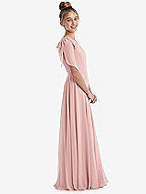 Side View Thumbnail - Rose One-Shoulder Scarf Bow Chiffon Junior Bridesmaid Dress