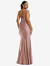 Rear View Thumbnail - Neu Nude Deep V-Neck Stretch Satin Mermaid Dress with Slight Train