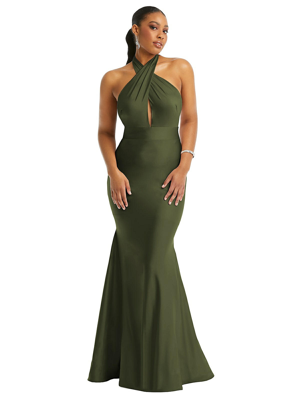 Criss Cross Halter Open-back Stretch Satin Mermaid