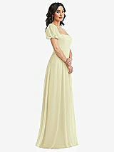 Side View Thumbnail - Butter Yellow Puff Sleeve Chiffon Maxi Dress with Front Slit