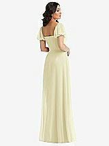 Rear View Thumbnail - Butter Yellow Puff Sleeve Chiffon Maxi Dress with Front Slit
