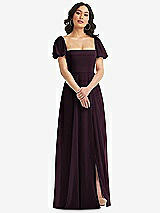 Front View Thumbnail - Deep Plum Puff Sleeve Chiffon Maxi Dress with Front Slit